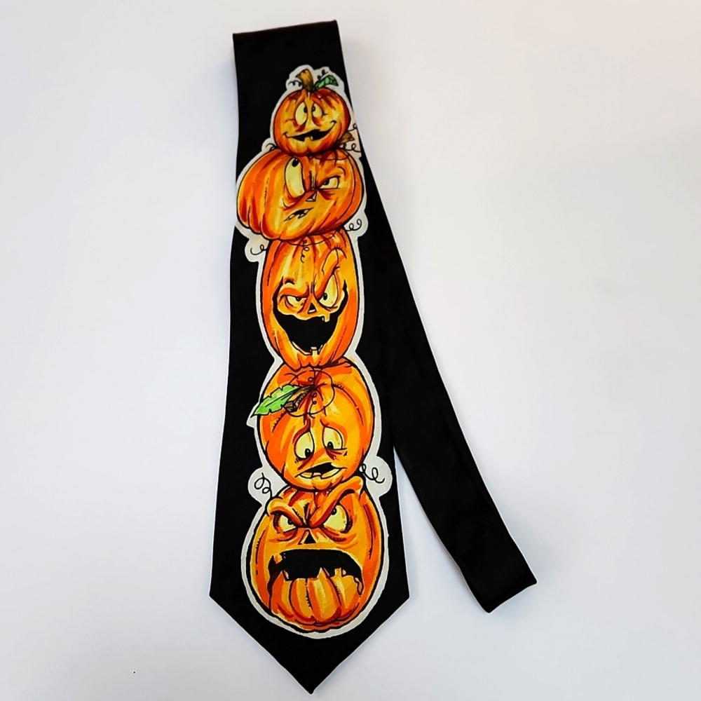 Vintage Gianfranco Silk Halloween Jack-O-Lantern Pumpkin Tie Goth
